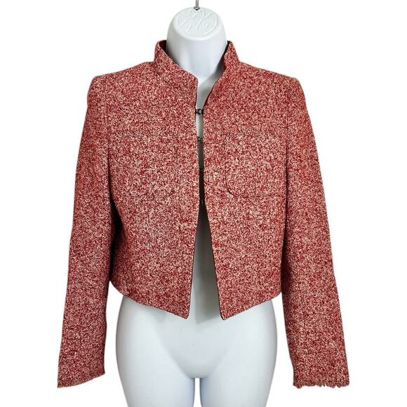 Rena Lange 4US Red Richly Woven Tweed Crop Blazer Jacket Wool Blend Designer - Picture 9 of 9